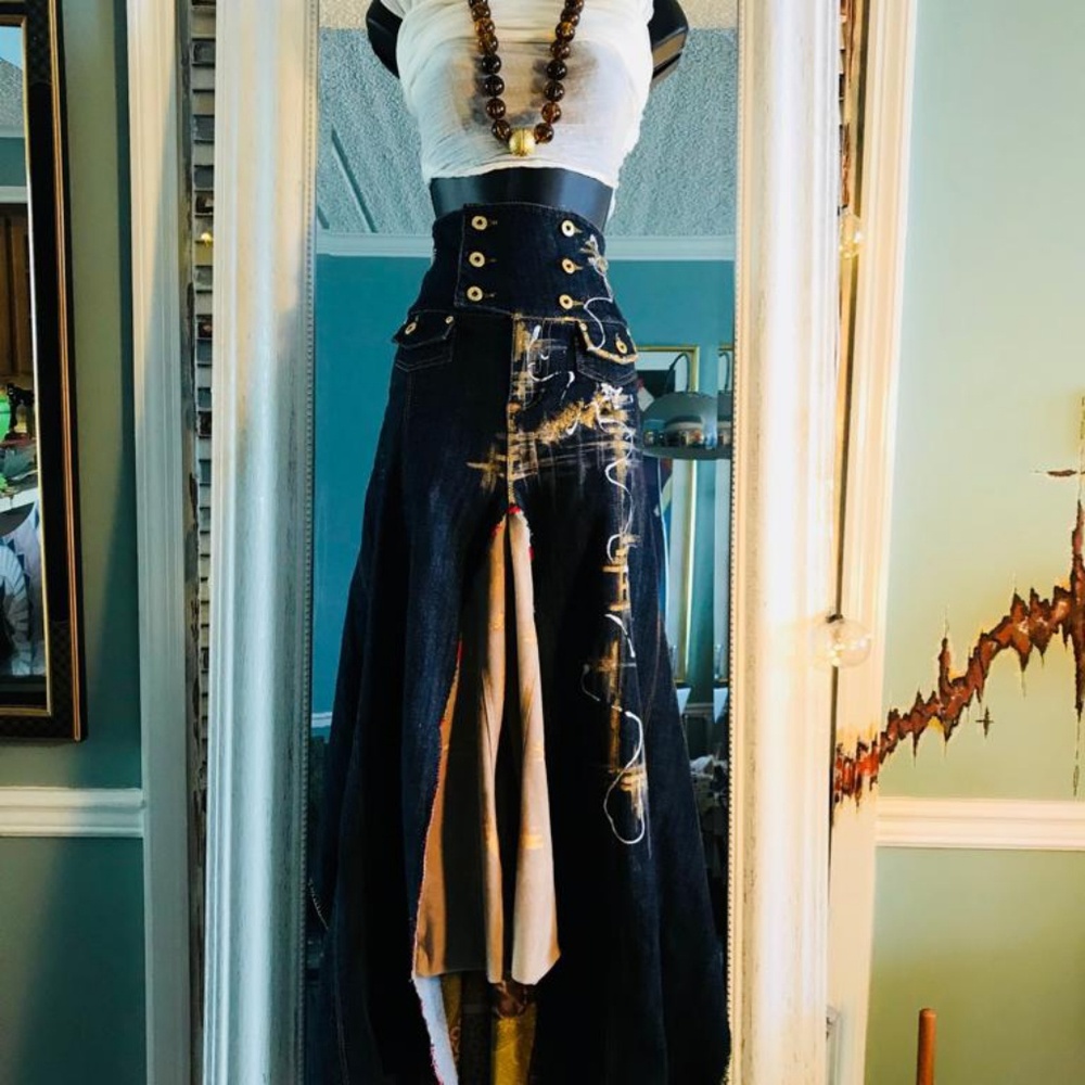 One-of-a-kind Full Length Denim Skirt
